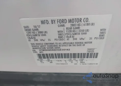 2017 Ford Explorer Xlt z USA, uszkodzony, nr VIN 1FM5K8D86HGE35182